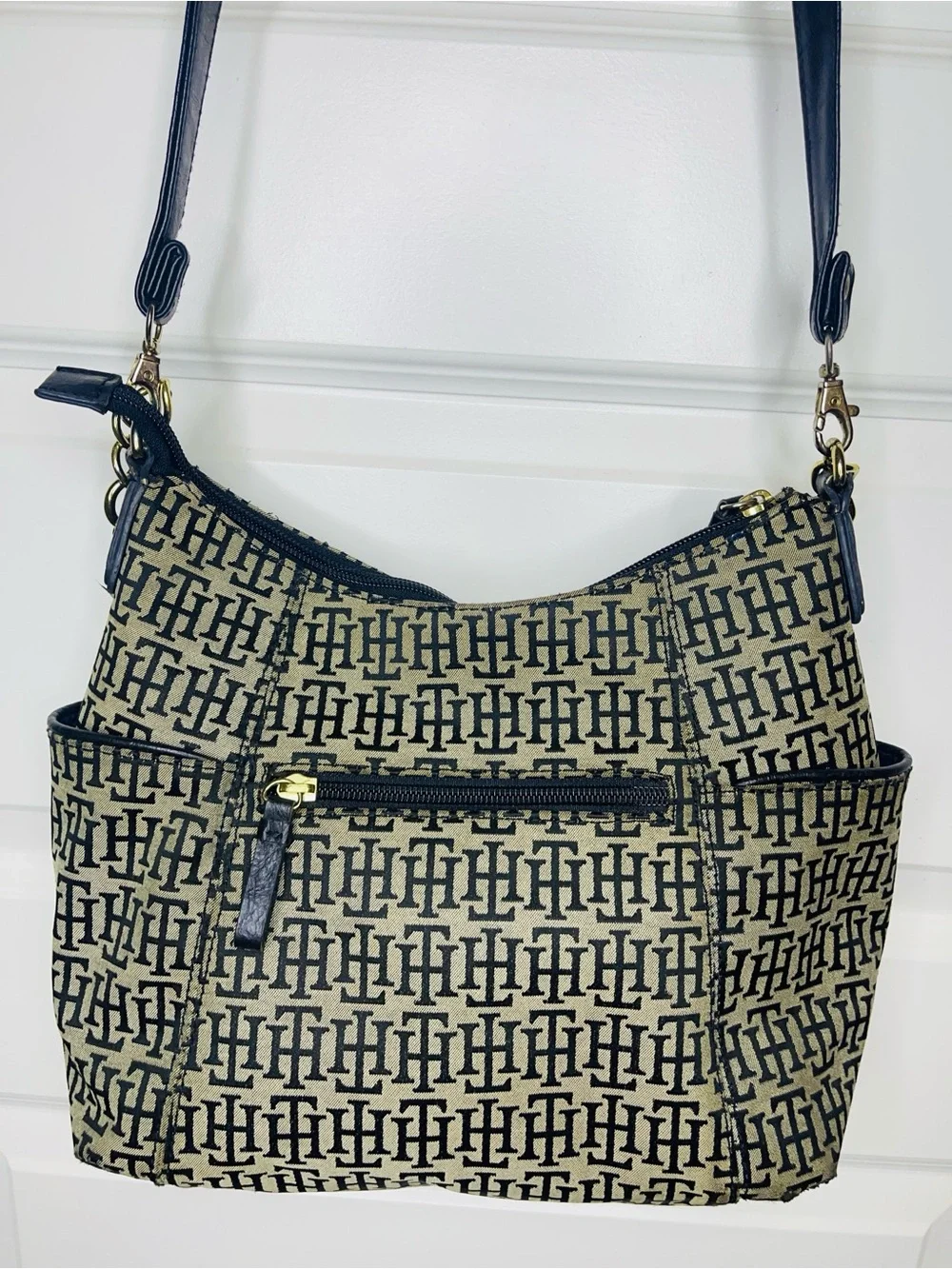 Tommy Hilfiger | Beige and Black Signature Monogram Jacquard Hobo